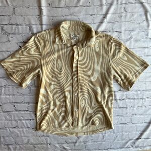 Urban Outfitters Cream and Tan Casual Button Down Shirt